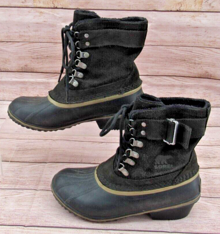 SOREL Snow Boots Winter Fancy Lace II Black Lace-Up NL2125-010 Womens Size 7-image