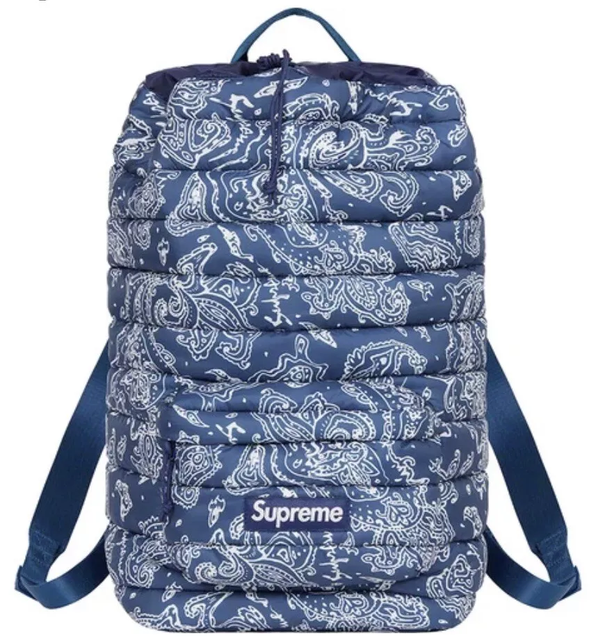 Sac à dos Supreme Puffer bleu Paisley FW22 résistant à l'eau Pertex Poly 30L neuf