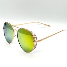 Aviator Sunglasses Gold Frame Mirrored Lens Unique Side Detail Fashion Lentes