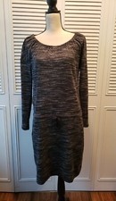 LOFT Women's Long Sleeves Gray Drawstring Waist Dress Pockets Size M