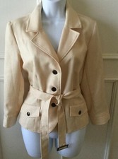 Dressbarn Blazer Size 6 Cream Ivory Long Sleeves Belted 3 Buttons Faux Pockets