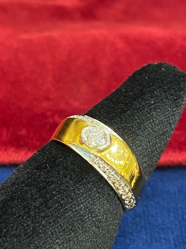 Pave 0,55 Cts Tondo Brillante Taglio Diamanti Unisex Band Anello In 585 14K Oro - Foto 10 di 12
