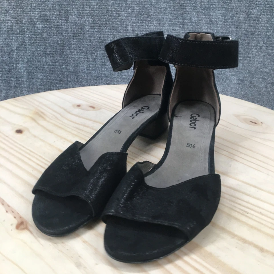 Sandalias Gabor para mujer EE. UU. 8 UK 5,5 correa para el tobillo tacón de cuero negro hebilla metálica Foto 3 de 4