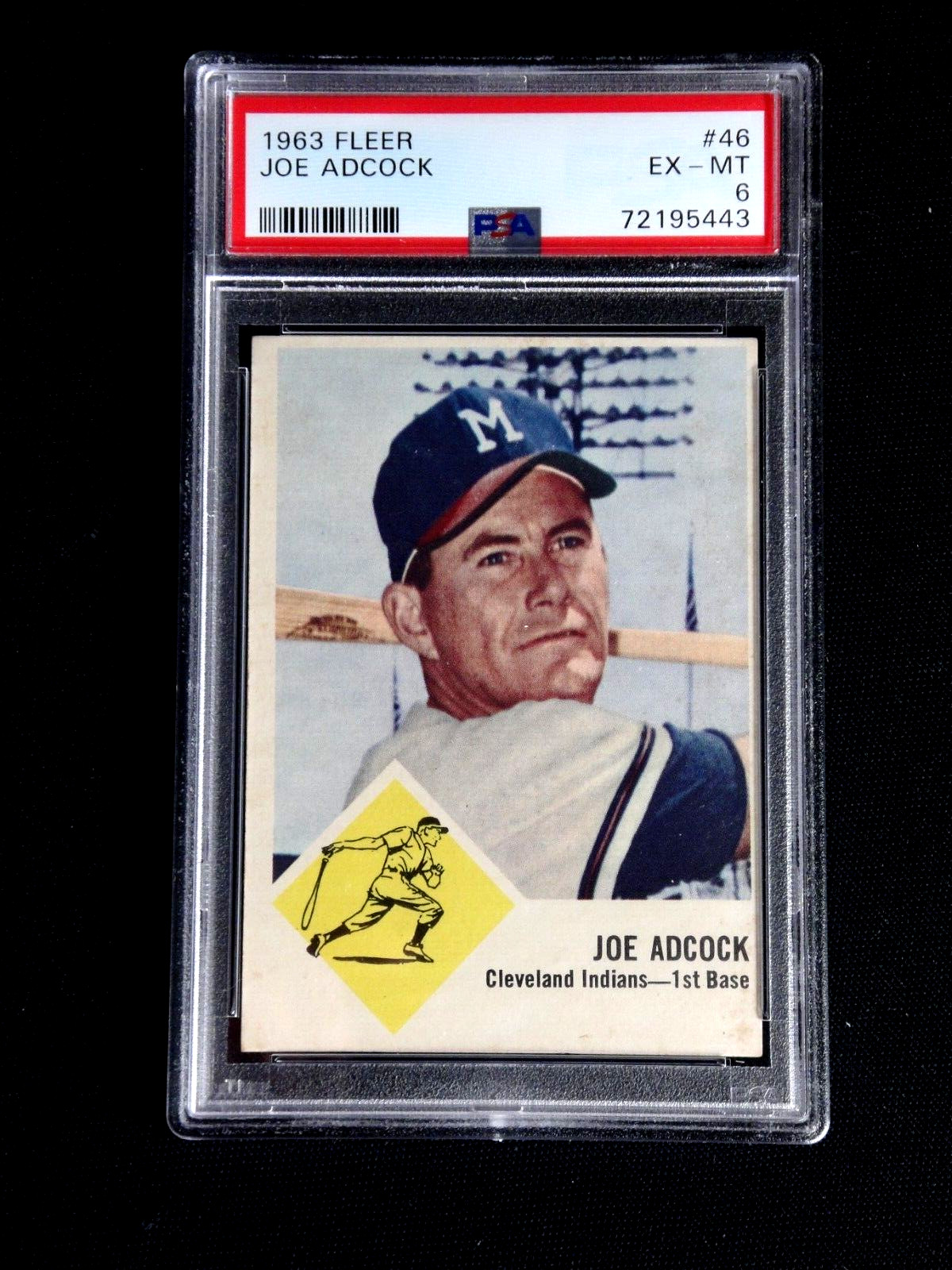 JOE ADCOCK 1963 FLEER BASEBALL CARD #46 PSA 6 EXCELLENT TO NM SHORT PRINT RARE