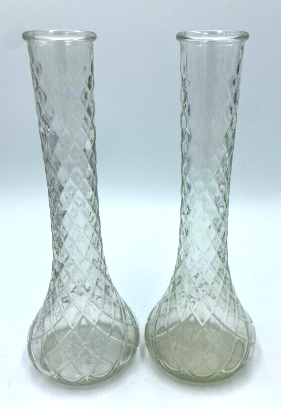 Vintage pair 4098-4092 Hoosier Glass Diamond Cut Quilted Clear