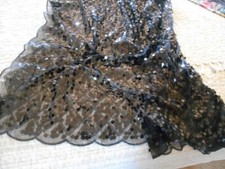 Black Cejon Sequin Stole Scarf Sparkly Pailettes 70 x 23" Glamour