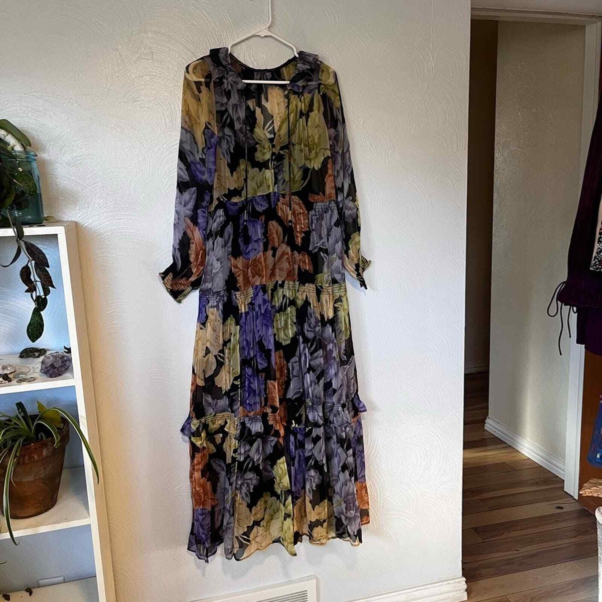 Anthropologie The Marais Printed Chiffon Maxi Dress Button Down V-Neck  Tassels | eBay
