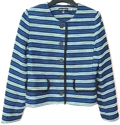 Designer Karl Lagerfeld Paris Blue Stripes Blazer Button Front Jacket Size 4
