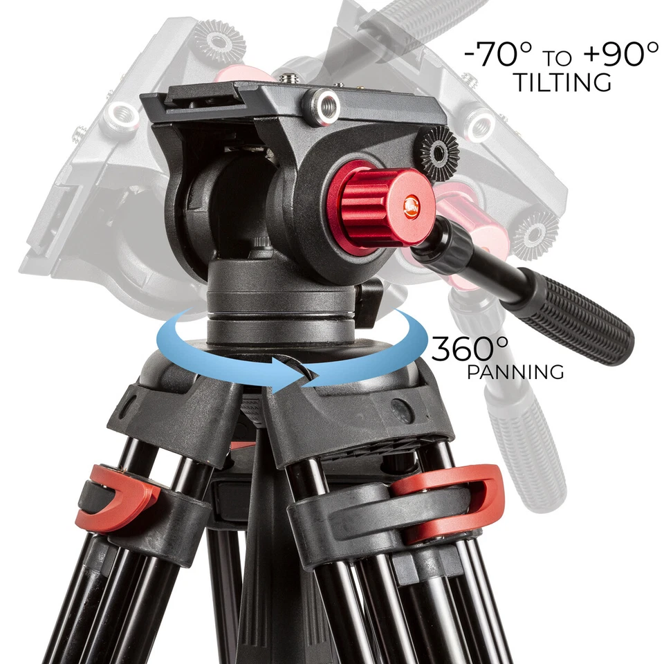 Portable Video Camera 72-inch 180cm 90 Degree Pivot Head Fluid Pan Tilt Tripod - Image 2 of 4