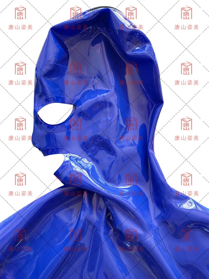 Latex Gummi Catsuit Dark Blue open eyes nose mouth back zip 0.4mm - Image 2 of 4