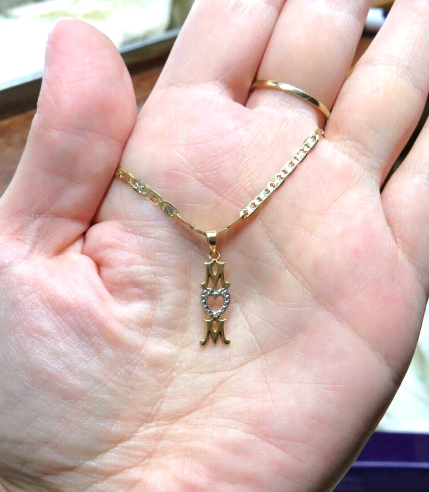L@@K Cute Real 10K Yellow White Gold MOM Pendant Charm with Diamond Accent - Image 3 of 4
