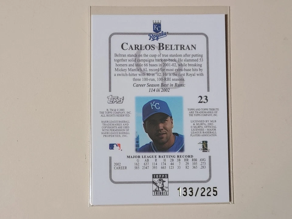 Carlos Beltran 2003 Topps Tribute Red Baseball Card serial numbered #d /225 - Image 2 of 3