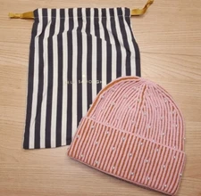 LELE SADOUGHI Beanie Hat Womens Pink Ribbed All Over Pearl Stretch Cuff $175