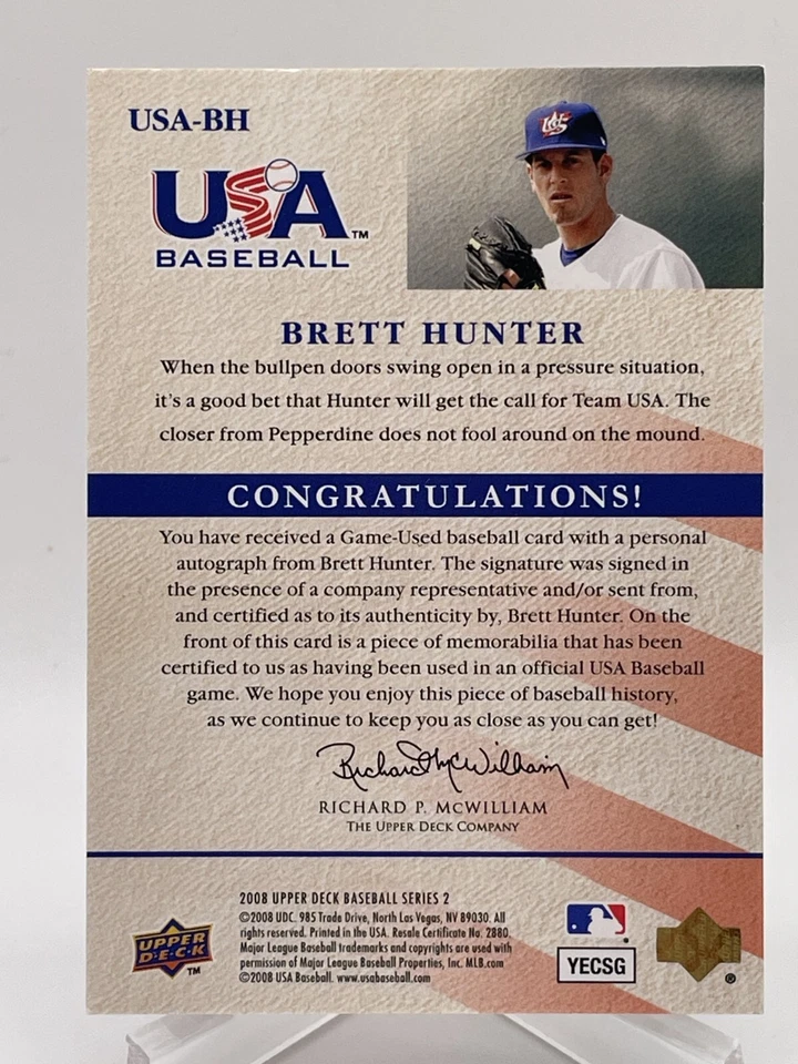 Brett Hunter 2008 Upper Deck USA National Team Auto Game Used Jersey /50 - Image 2 of 2