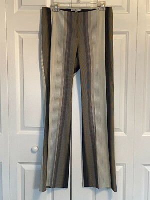 Parameter pants trousers Sz 10 slim striped light blue dark gray creamy yellow