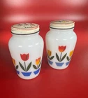 Vintage Fire King Tulip Milk White Salt and Pepper Shakers Glass MCM