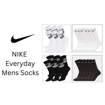 Nike Everyday Herrensocken 1er-Pack 3 Paar weiche Baumwolle Designer Crew-Größe 5-11 UK