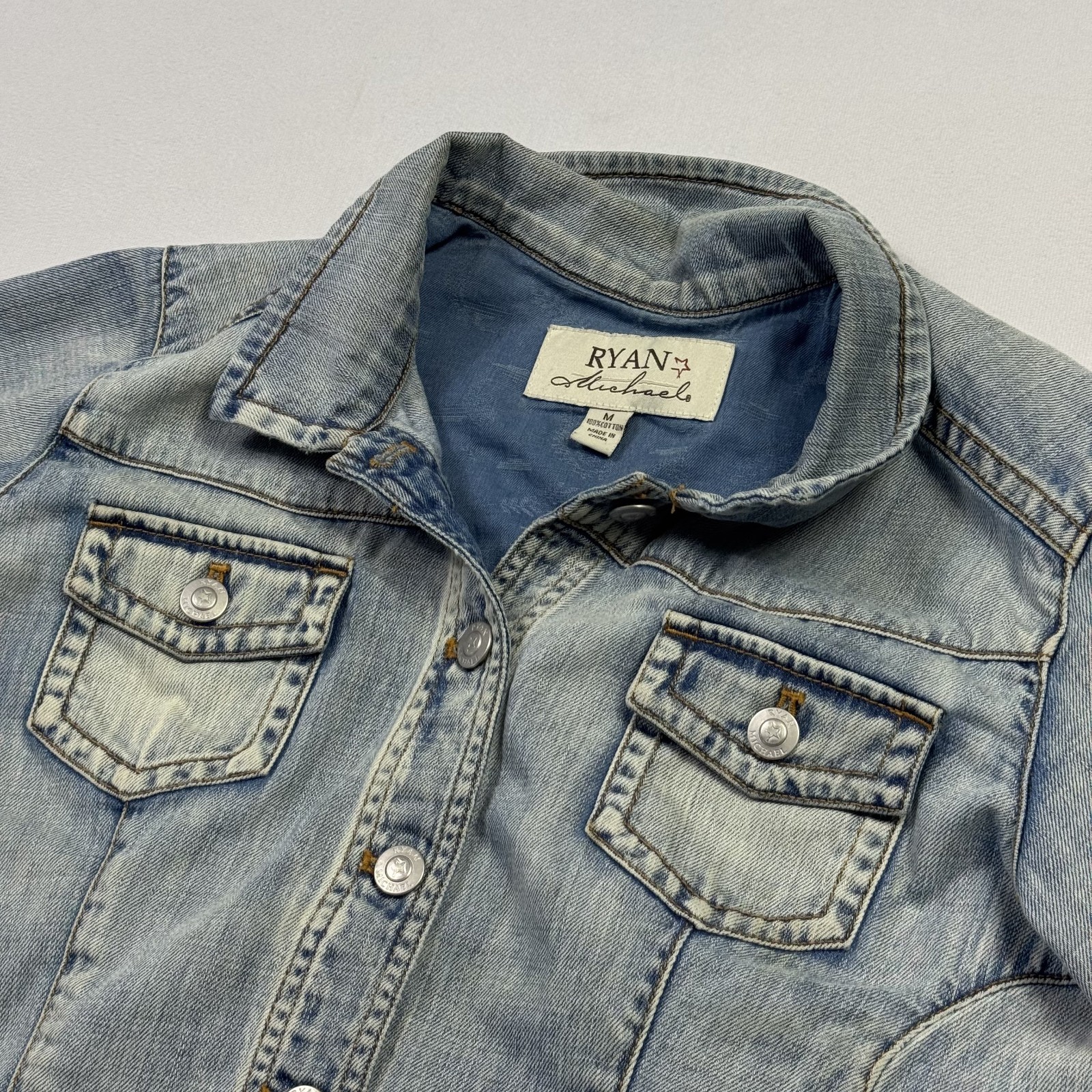 Ryan Michael Denim Jean Jacket Button Cotton Fade… - image 7