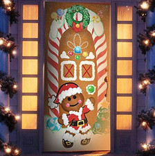 Christmas Gingerbread Door Cover Window Banner Front Door Porch Sign Village Dis
