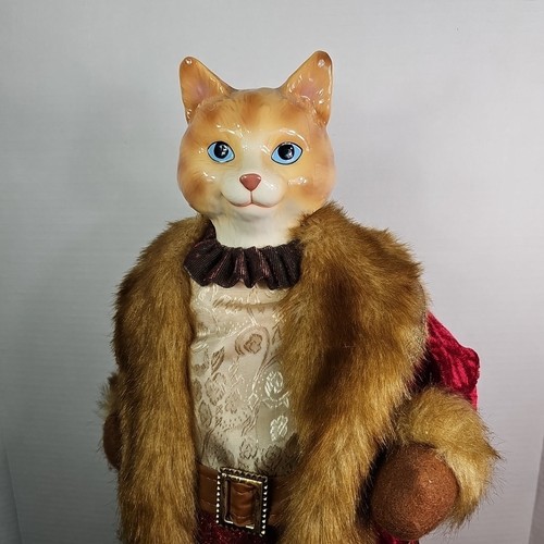 Bambola testa di gatto ceramica 18 pollici vintage vestaglia velluto con bordo pelliccia rinascimentale leggi - Foto 2 di 12