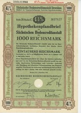 Hipoteczny list zastawny 1000 RM Sächsische Bodencreditanstalt Dresden 1938