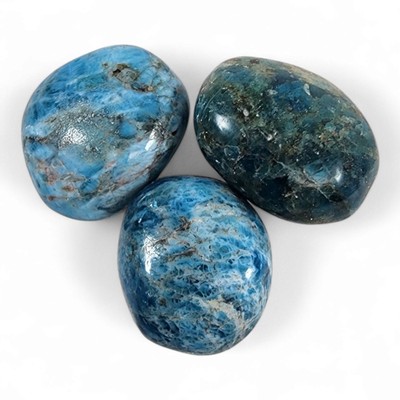 Apatite Blue Crystal Polished Pebbles Madagascar 42.4 grams. 3 Piece Lot