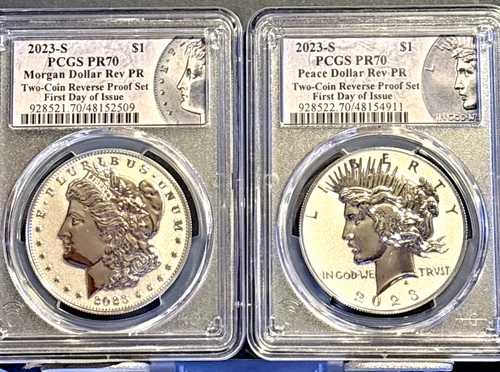 2023 S Morgan & Peace Dollar PCGS PF70 Reverse Proof FDI Two Coin Set