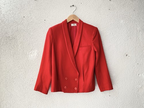 Yohji Yamamoto, 1970s vtg Y's YOHJI YAMAMOTO red WOOL FLANNEL SHAWL COLLAR CROPPED BLAZER M