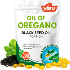 VEV 300mg Oil of Oregano with Black Seed Oil  Moringa, Aceite de Oregano, Carva