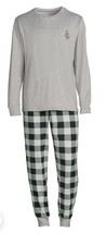 Men's Pajama Set Holiday Green Plaid Christmas Tree Long Sleeve Size Medium NWT