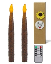 2Pcs 8inch Primitive Candles with Timer Remote Battery Operated Hand Dipped R...