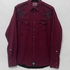 Rock 47 Wrangler Western Pearl Snap Long Sleeve Shirt Embroidered Design Men XL