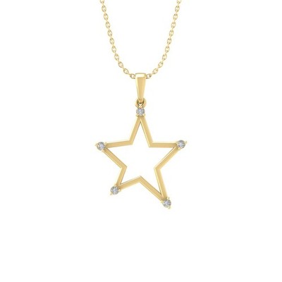 0,1 kt im Labor gezüchteter Diamant 10 K Gelbgold Stern Anhänger 18 Zoll Silber Kabel Kette