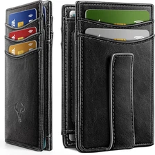 Magnetic Closure Slim Genuine Leather Front Pocket Wallet for Men, Holds 12 Card
