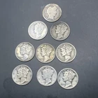 Mercury &  Barber 9 Dimes Lot 90% Silver Some Have Beautiful Toning