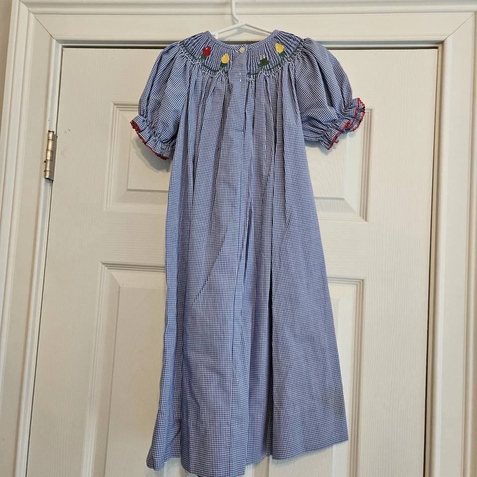 Amanda Remembered Blue & White Smocked Kids Dress with Christmas Lights. Sz 5 - Image 4 of 4