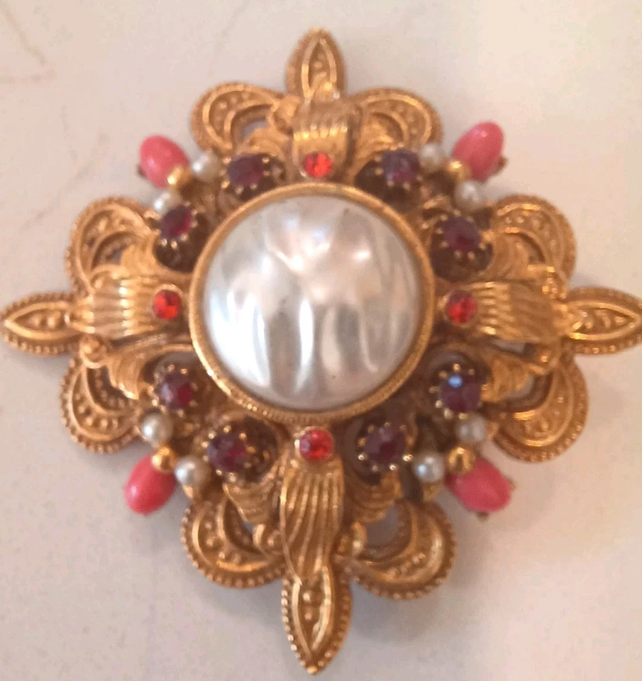 Винтажная брошь, пресноводный жемчуг? Выглядит старым, пожалуйста, смотрите фотографии, - Изображение 2 из 4
