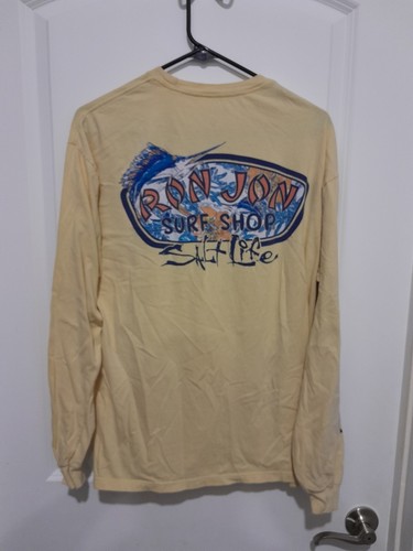 Salt Life Hemd Herren gelb Ron Jon Surf Shop blau meliert Angeln L/S Größe Large
