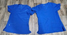 WonderWink Blue Small Scrub Top Stretch Medical Dental Nurse V Neck lot of 2