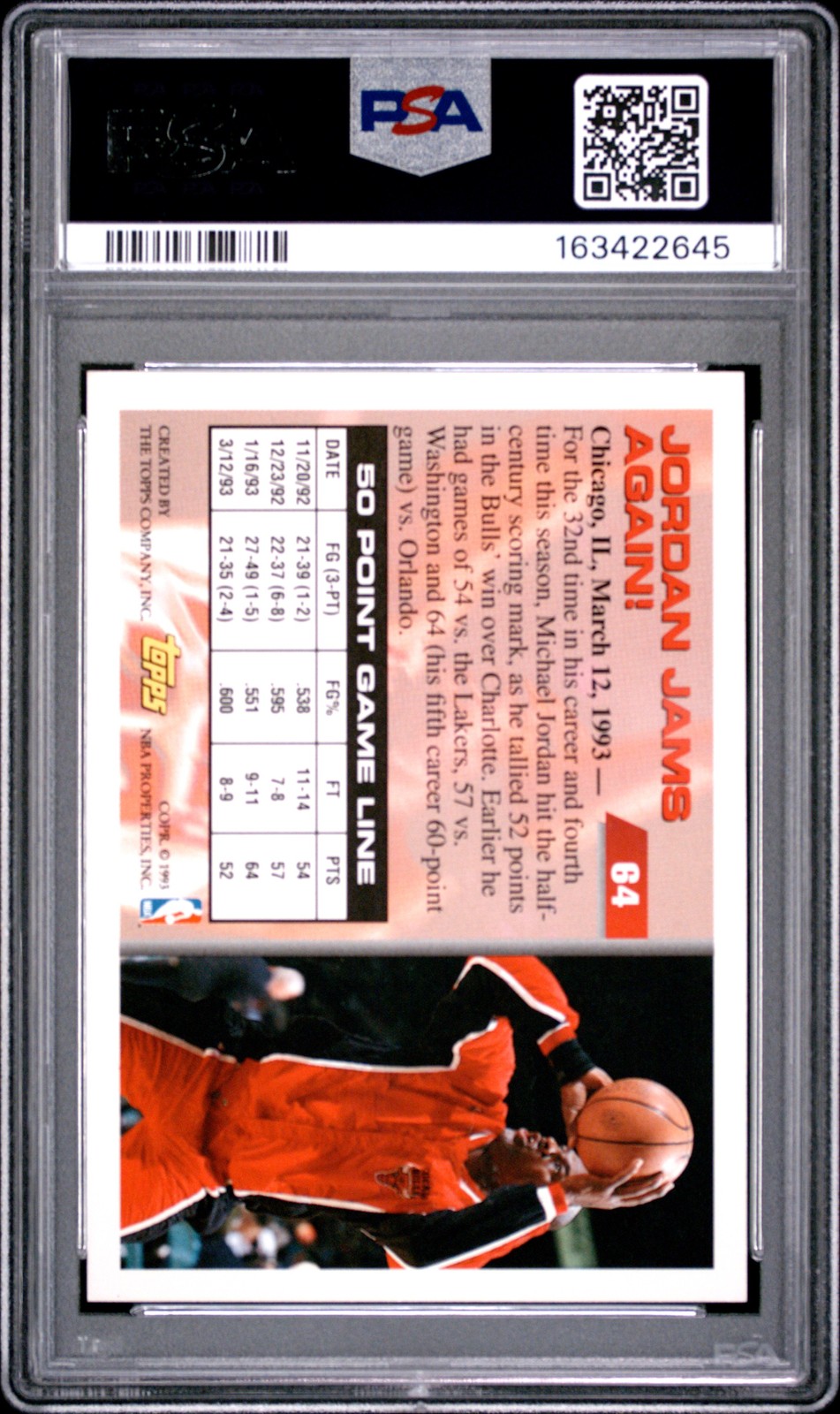 1993 Topps Michael Jordan #64 PSA 8 view 2