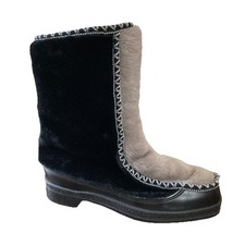Vtg Quoddy Women s Boot Sz 8 Shearling Lined Faux Fur Moccasin Black Gray Snow