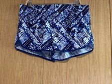 Danskin Now Ladies Blue  White Geometric Dyed Running Shorts w/Liner XL 16-18 
