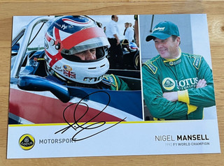 Nigel Mansell hand signed Lotus team card 21x15cm Lotus Motorsport