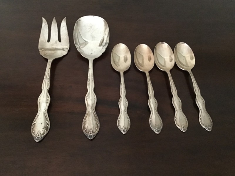 Vtg Camelot Melody Wm Rogers Extra Silver Plate Serving Fork & Spoon w/ 4 Tsp