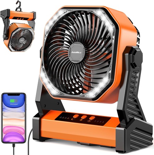 20000mAh Battery Powered Fan Portable Rechargeable Camping Fan with Light