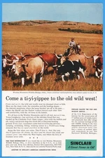 1958 Sinclair Gas Oil Wichita Mountains Wildlife Refuge Oklahoma Cowboy Photo Ad