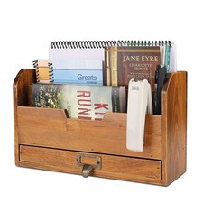 3 Tier Wooden Desk Organizer - Country Rustic Compartments Slot File Tray Pen...
