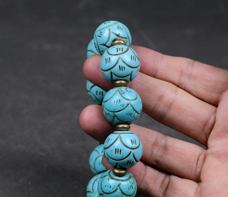 Cuentas de piedra turquesa del Himalaya nepalí tibetano cuentas de oración Mala Foto 4 de 4