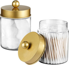 Qtip Holder Dispenser -8Oz Plastic Apothecary Jar Containers for Vanity Makeup C