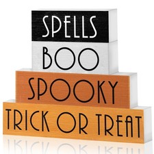 Wooden Halloween Decors - 4 Piece Table Centerpiece  Signs for Party Table,